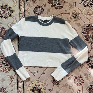 A.L.C. Gray and Cream stripes Knit wool crop Top